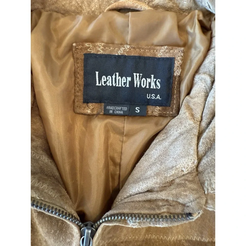 Women's Patch Work Tan Leather Works Jacket -Vintage‎ Size Small